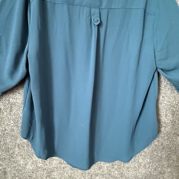 Torrid Harper 3/4 Sleeve Blouse Sz L Teal  Front Pockets Pullover Drapey - Picture 10 of 12